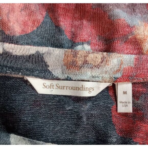 Soft Surroundings Sweater Ladies Medium Gray Red Floral Light Weight VNeck - Picture 5 of 7